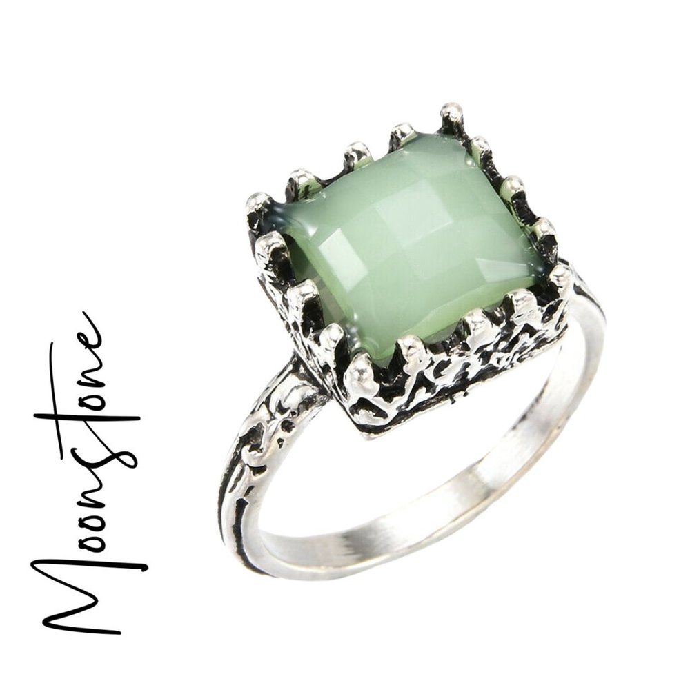 Costume Jewelry Peridot Colored Square Crown Ring